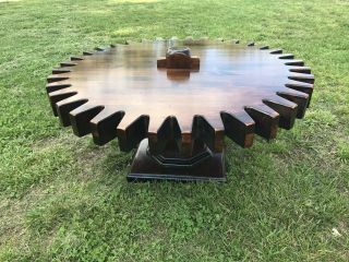 Very Rare Ethan Allen Antiqued Pine Revolving Cogwheel Coffee Table