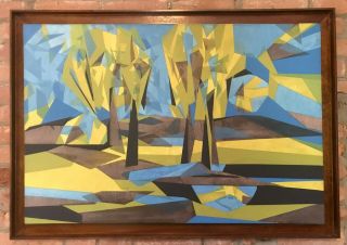 Large Cubist Abstract Oil Painting Mid Century Modern Art Ingrid Thomas Hooker