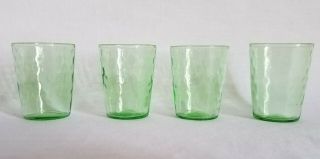 Set Of 4 Vintage Dimpled Green Vaseline Shot Glasses Uranium Glass