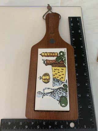 Vintage Retro Wood/ Tile Cheese Board With Leather Hanging Strap