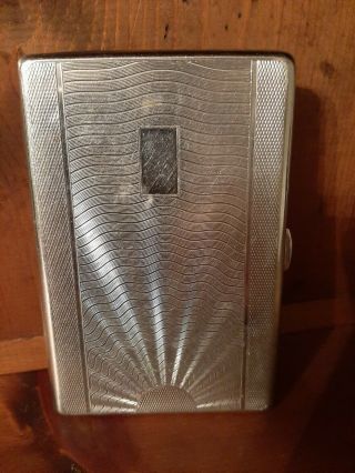 Vintage Art Deco Chromium Plated Cigarette Case,  Sunburst Design
