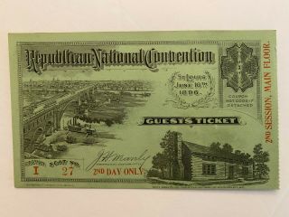 Vtg 1896 Republican National Convention Rnc St.  Louis,  Mo Day 2 Ticket Stub