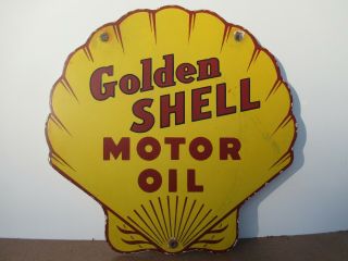 12x12 Antique Vintage Golden Shell Motor Oil Porcelain Gas & Oil Adv.  Sign