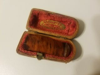 Vintage Rf3 Red Amber Pipe Stem In Red Velvet Lined Leather Case - Id 0315