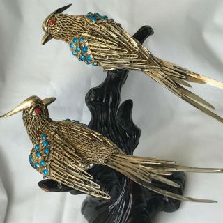 Vintage Antique Chinese Export Silver Filigree Enamel Coral Bird Figure Statue