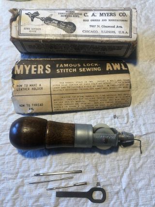 Vintage C.  A.  Myers Co.  Combination Sewing Awl Complete & Instructions