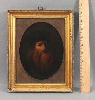 19thc Antique Oil Painting,  After Old Master Leonardo Da Vinci Self Portrait