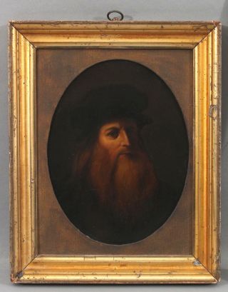 19thC Antique Oil Painting,  after Old Master LEONARDO DA VINCI Self Portrait 2
