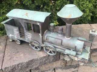 Antique Copper Weathervane Locomotive Railroad Train With Coal Tender Rare