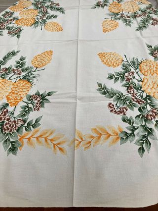 Unique True Vintage Christmas Print Tablecloth - Startex - Pine Cones N Greenery