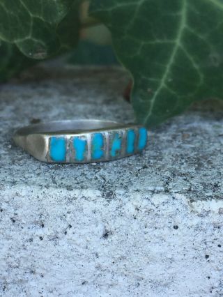 Vintage Native American Turquoise Inlay Sterling Silver Ring Size 6.  5