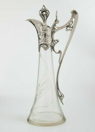 Art Nouveau Jugendstil Wmf Silverplate Pewter Wine Decanter Jug