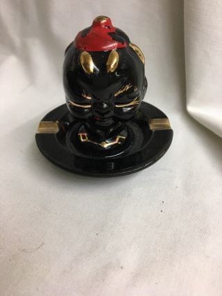 Vintage Unusual Oriental Chinese Head Ashtray Gold Accents