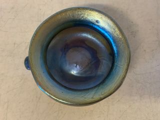 Antique LCT Tiffany Favrile Blue Iridescent Art Glass Salt Cellar Dish w Handles 2