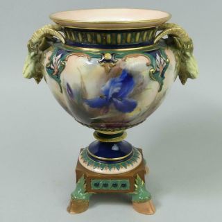 Antique Hadleys Royal Worcester Porcelain Goats Head & Hoof Vase C.  1890