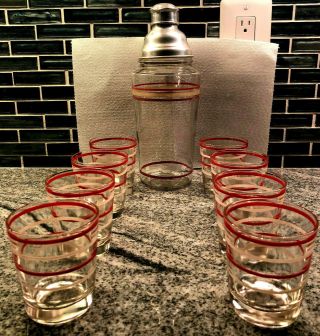 Vintage Mid Century Modern Mcm Cocktail Shaker With 8 Glasses