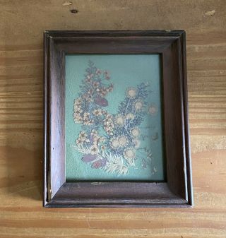 Vintage Framed Pressed Flowers - Handmade - Simple Wood Frame - 6 " X 5”