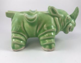 Vintage Mid Century Rhino Rhinoceros Green Ceramic Ashtray Japan - Repaired