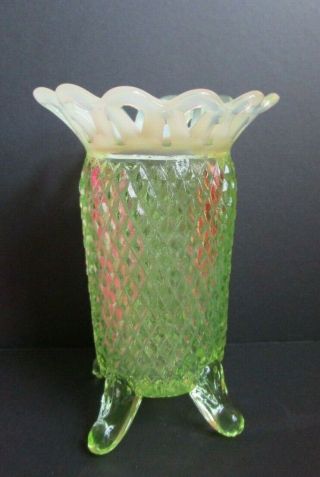 Vintage Imperial Green Vaseline Glass Hatpin Holder W Opalescent Katy Uranium