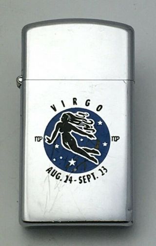 Vintage 1977 Slim Zippo Lighter - Virgo Zodiac Horoscope - Aug.  24 To Sept.  23