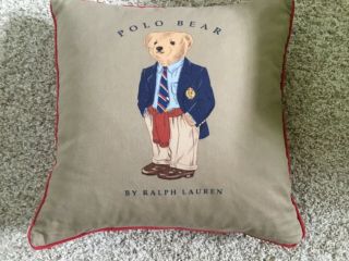 Vintage Polo Bear By Ralph Lauren Down Throw Pillow Red Tan 19 " Square Prep Suit