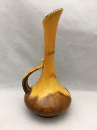 Vintage Mid - Century Modern Haeger 12 " Ewer Vase W Side Handle Ochre / Brown Drip