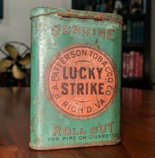 Vintage Lucky Strike Roll Cut Tobacco Tin Upright R.  A.  Patterson Richmond,  Va.