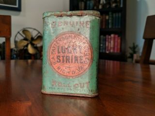 Vintage Lucky Strike Roll Cut Tobacco Tin Upright R.  A.  Patterson Richmond,  VA. 3