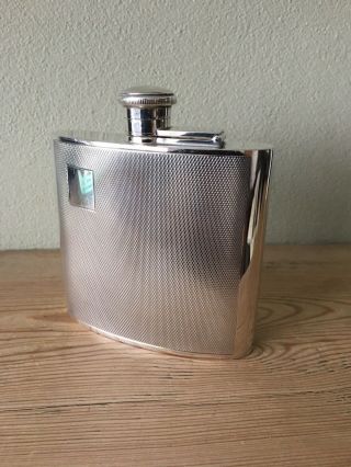 Art Deco Style Solid Silver Hip Flask.  Birmingham 1986