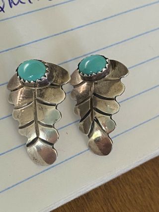 Sterling Silver Vintage Pierced Earrings Oval Turquoise Stamped 3.  8 G (20 - 1) 3