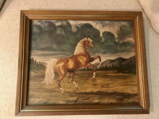 Colored Vintage Jeanne Mellin Print Picture Jumping Horse Pony Wood Frame