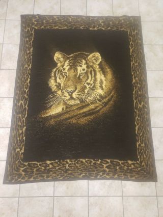 Biederlack Tiger Print Throw Blanket Vintage Reversible 54x69 " Usa Brown 80s