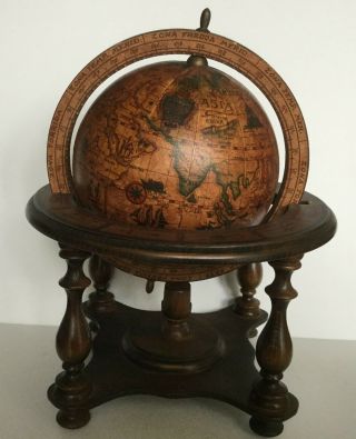 Vintage Wood Olde World Globe Desk Top Made In Italy Zodiac Astrology