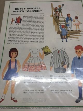 1963 Vintage Betsy Mccall Visits Oliver Paper Dolls Uncut