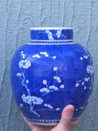 Vintage Antique Chinese Large Porcelain Blue & White Prunus Pattern Ginger Jar.