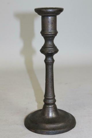 A Rare 18th C Cast Iron Queen Anne Style Candlestick In Old Blackened Surface