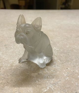 Antique Vintage Frosted Glass French Bulldog Figurine 2 - 3/4”h