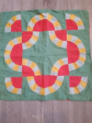 Vintage Quilt Squares Pillow Case Unfinished Green Red Yellow Graphic Design