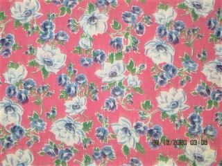 Vtg 37x41 Pink With Blue Roses Cotton Feed Flour Sack Fabric Quilt Craft Upcycle