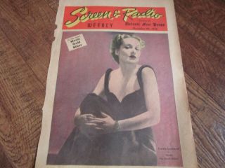 Antique Vtg 1938 Screen & Radio Weekly - Carole Lombard Photo Cover