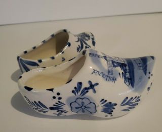 Vintage Hand Painted Delft Blue Holland Dutch Windmill & Japan Clog Shoes