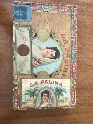Antique La Palina Excellentes Wooden Cigar Box W/ Labels 25 1926 Stamp