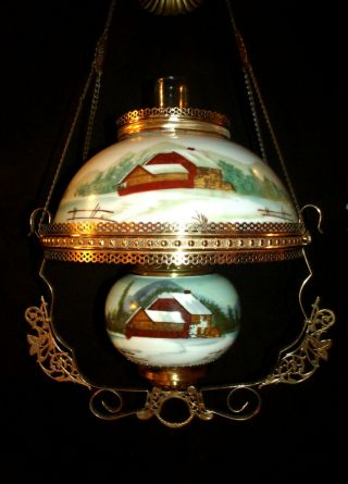 Antique Miller Hanging Oil Lamp (matching Shde & Font Holder)