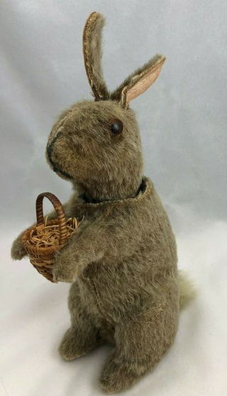 Antique German Mohair Rabbit Easter Candy Container Nodder Hare W/basket C.  1910