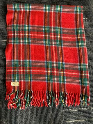 Vtg Horner Woolen Mills Plaid Virgin Wool Red & Green Blanket 53x47 Euc