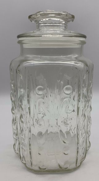Vintage L E Smith Clear Atterbury Scroll 9 " Sealing Canister