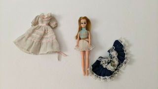 Vintage 1970 Topper Dawn Doll In Dress H11a With 2 Additional Dresses