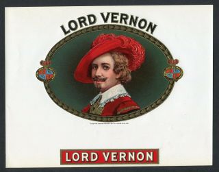 Old Lord Vernon Cigar Label - Portrait Of Man In Red Hat,  Gold Trim