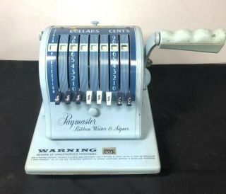 Vintage Paymaster Series 875 Check Writer Machine With Keys In Blue Color