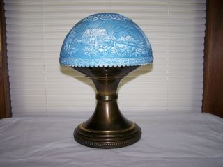 Rare Fenton Currier And Ives Antique Blue " The Old Grist Mill " Electric Lamp